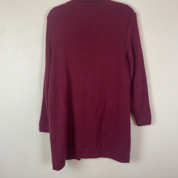 Alpaca Warehouse L Cardigan Duster Sweater Knit Coat Burgundy Ribbed Collar - Picture 5 of 7